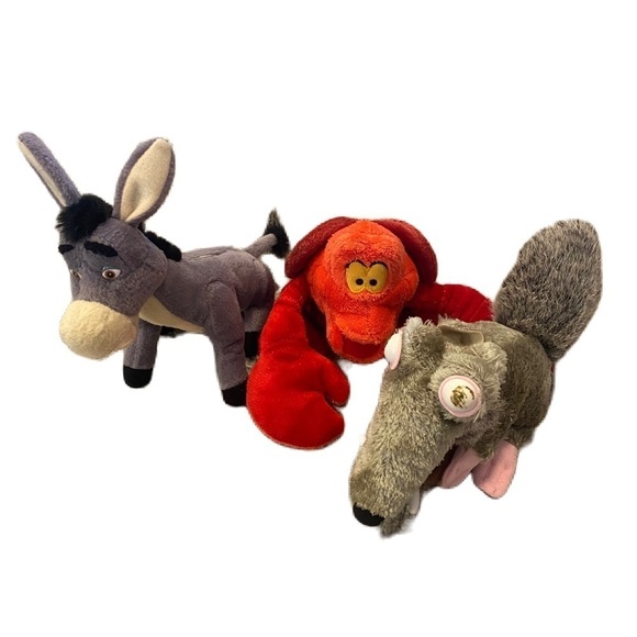 Vintage Plush Bundle Sebastian Little Mermaid Shrek Donkey Ice Age Scrat - Picture 1 of 8